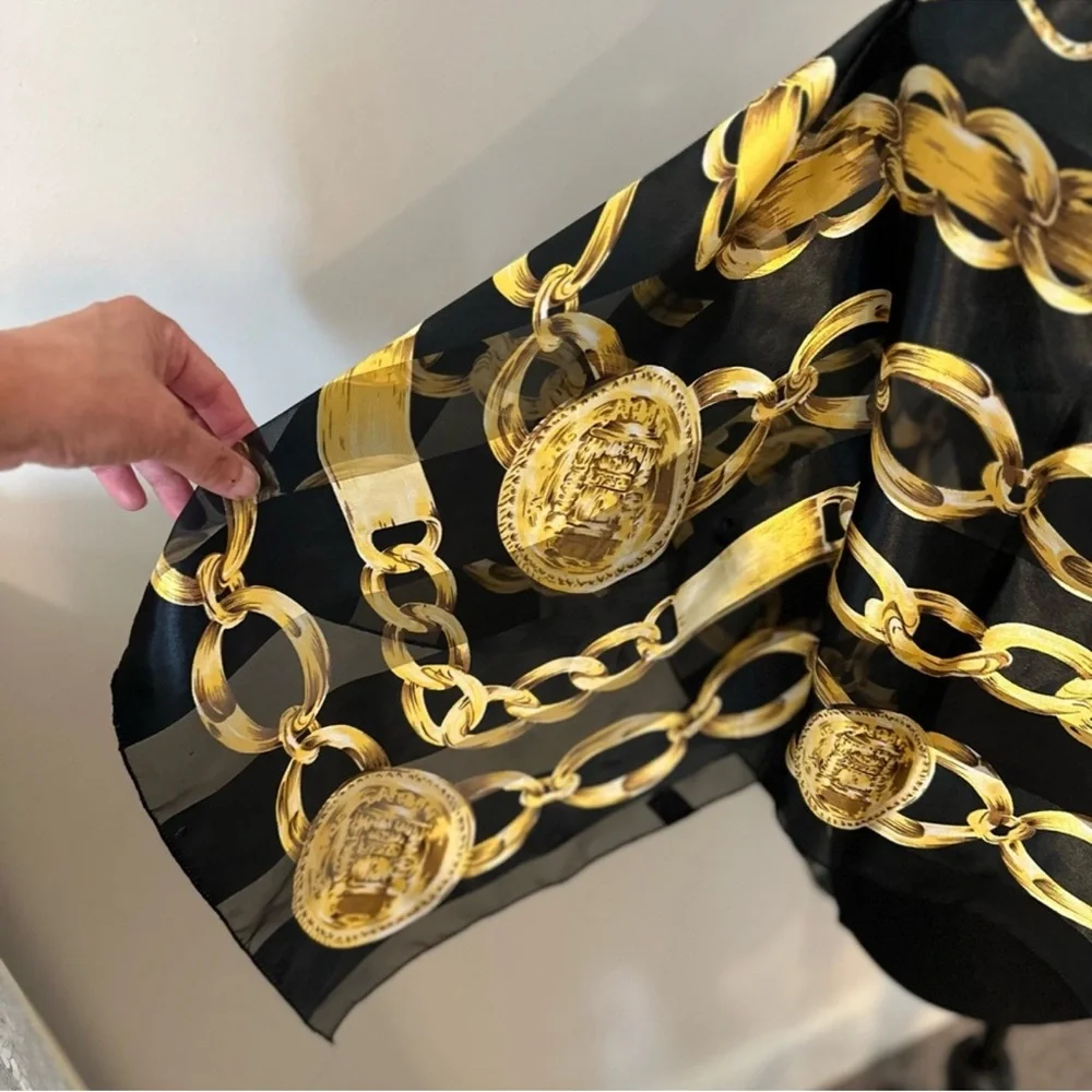Elegant Black and Gold‎ Chain over the head sheer top